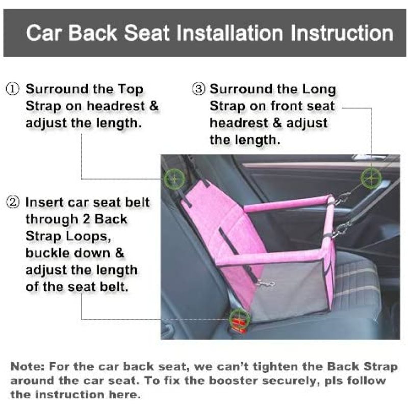 Pet Car Seat, Sturdy Reinforced Structure, Shortened Leash with Metal Snap Hook, Loops for Belt Waterproof