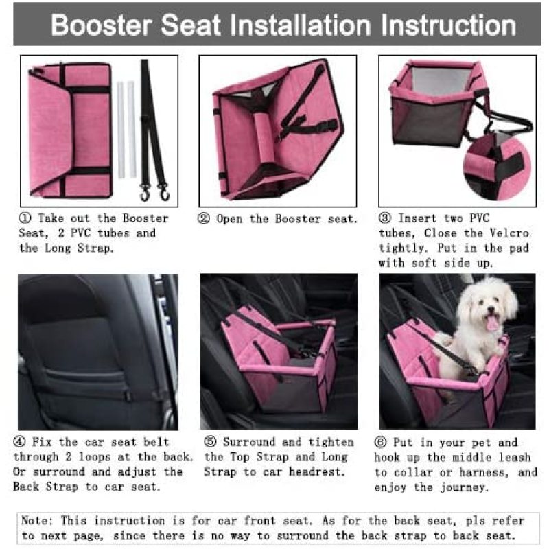 Pet Car Seat, Sturdy Reinforced Structure, Shortened Leash with Metal Snap Hook, Loops for Belt Waterproof