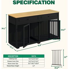 Drawers and Divider Wooden Dog Crate Kennel Cage Furniture