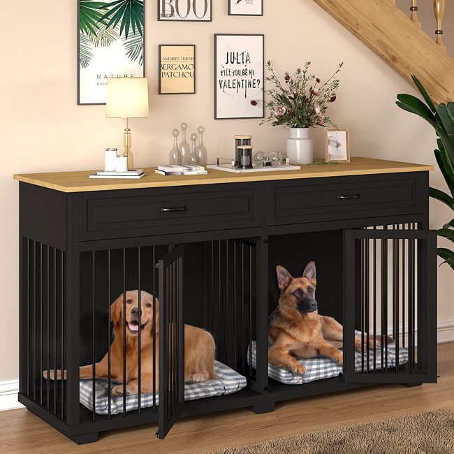 Drawers and Divider Wooden Dog Crate Kennel Cage Furniture