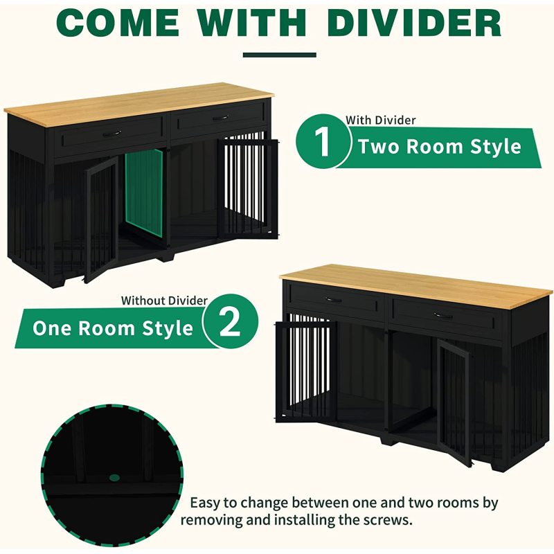 Drawers and Divider Wooden Dog Crate Kennel Cage Furniture