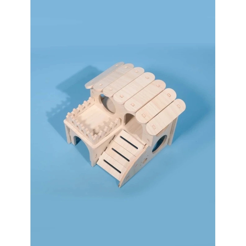 Shelter Hamster House Solid Wood Hut Sleeping Den Seesaw Golden Silk Bear Double Villa Toy Supplies