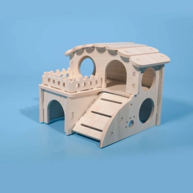 Shelter Hamster House Solid Wood Hut Sleeping Den Seesaw Golden Silk Bear Double Villa Toy Supplies