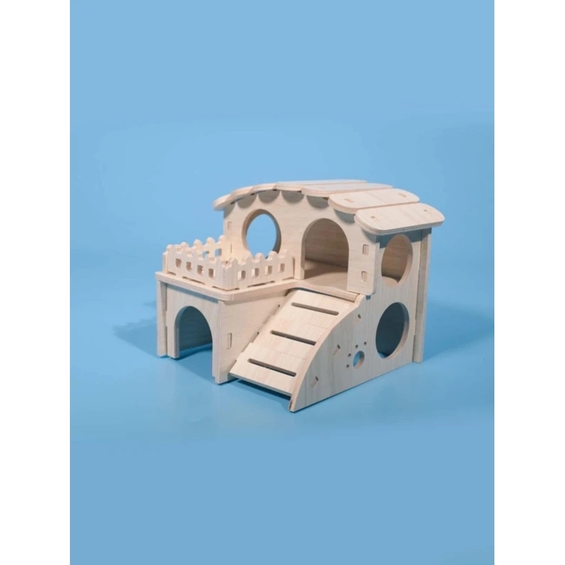 Shelter Hamster House Solid Wood Hut Sleeping Den Seesaw Golden Silk Bear Double Villa Toy Supplies