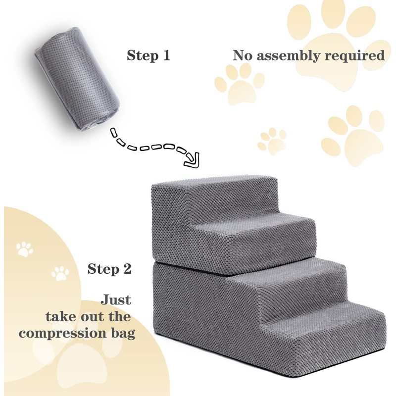 Anti-Slip Foldable Foam Dog Steps with Removable Washable Cover for Smaller and Elder Pets, Dog Steps for Bed