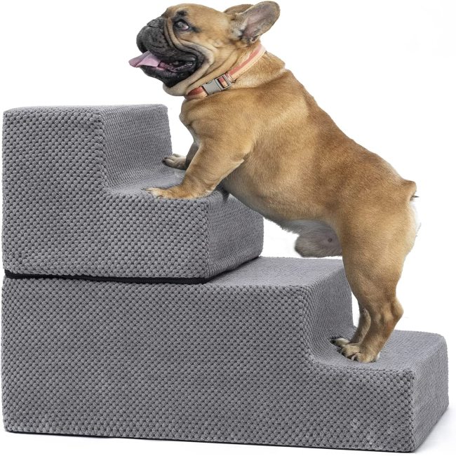 Anti-Slip Foldable Foam Dog Steps with Removable Washable Cover for Smaller and Elder Pets, Dog Steps for Bed