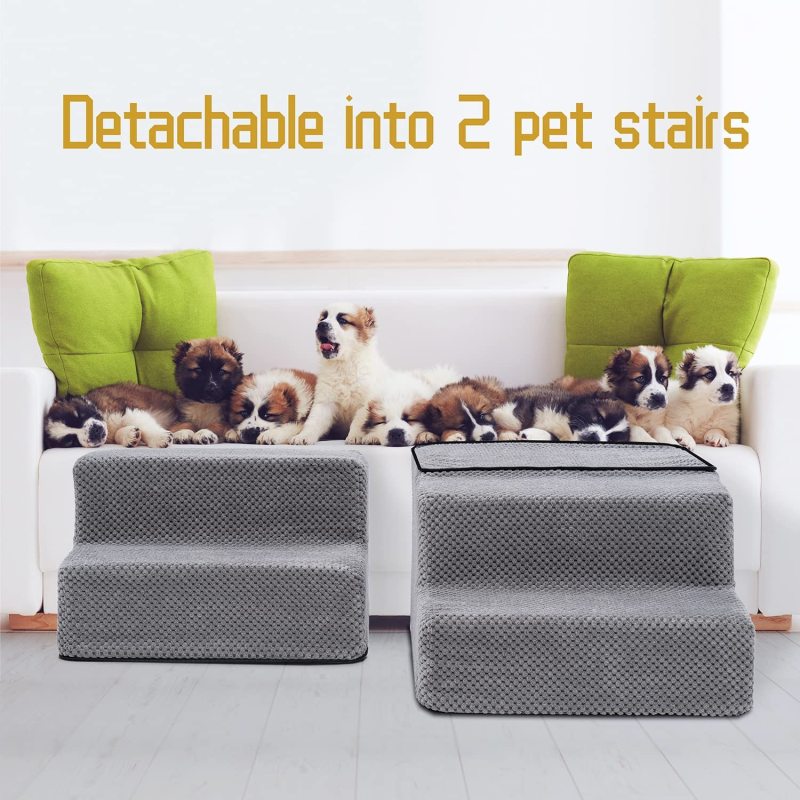 Anti-Slip Foldable Foam Dog Steps with Removable Washable Cover for Smaller and Elder Pets, Dog Steps for Bed