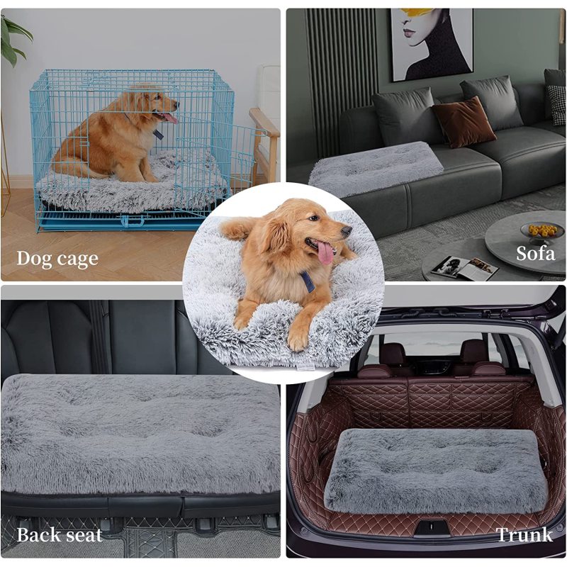 Dog Bed Mat Crate Pet Kennel Pad Soft Plush Washable Cage Comfortable Faux Fur Dog Bed