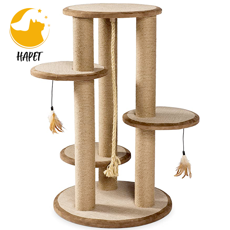 Pet Products Kitty Power Paws Multi-Platform Posts with Tassels Cat Scratcher Natural