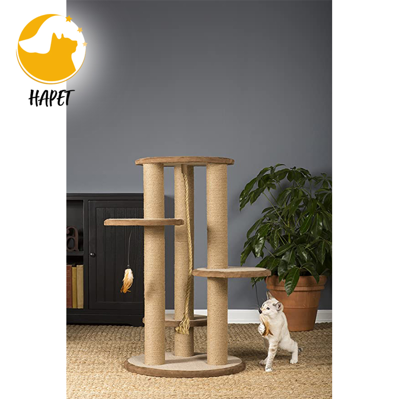 Pet Products Kitty Power Paws Multi-Platform Posts with Tassels Cat Scratcher Natural