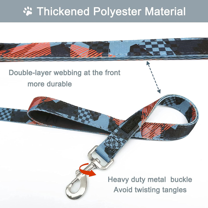 Traffic Padded Double Handles Cute Printed Dog Leash for Safe Control Training