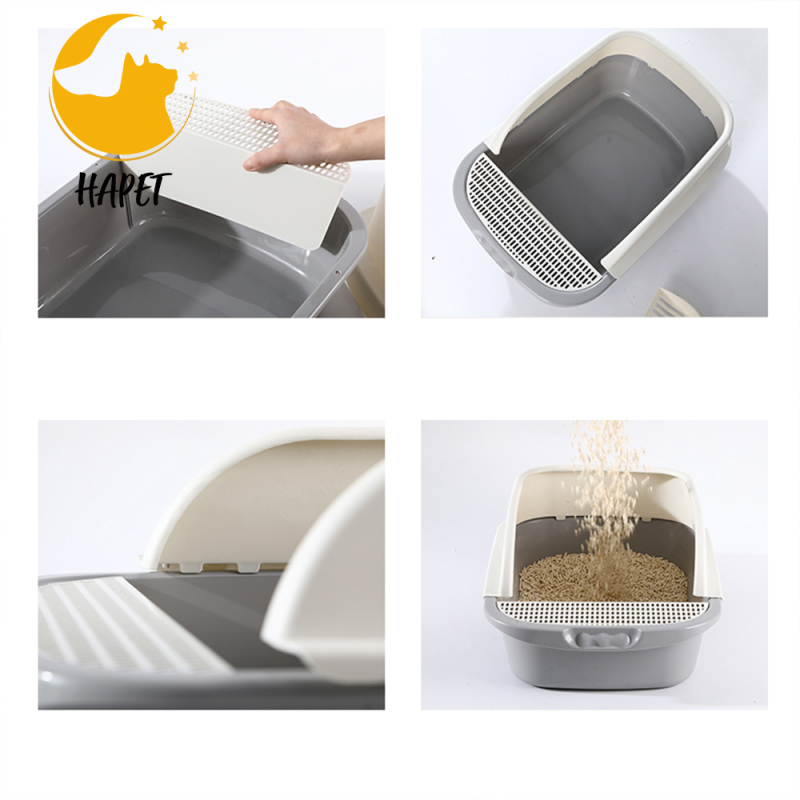 Open Cat Litter Box Large Nonstick Litter Pan Durable Standard Litter Box Semi-Enclosed