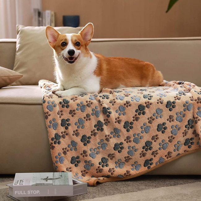 Dog Puppy Cat Paw Fleece Pet Blanket Throw for Dog Fluffy Premium