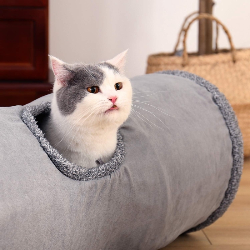 Pet Collapsible Cat Tunnel Cat Toys Play Tunnel Durable Suede Hideaway Pet Cat Crinkle Tunnel with Ball