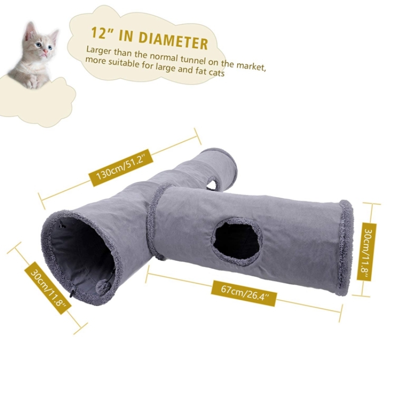 Pet Collapsible Cat Tunnel Cat Toys Play Tunnel Durable Suede Hideaway Pet Cat Crinkle Tunnel with Ball
