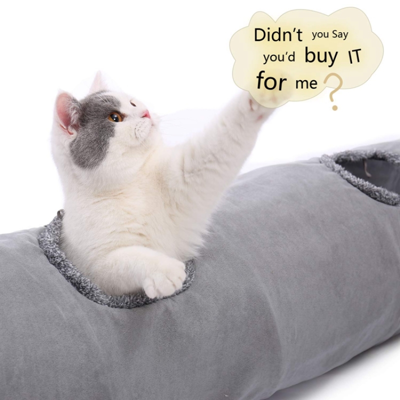 Pet Collapsible Cat Tunnel Cat Toys Play Tunnel Durable Suede Hideaway Pet Cat Crinkle Tunnel with Ball