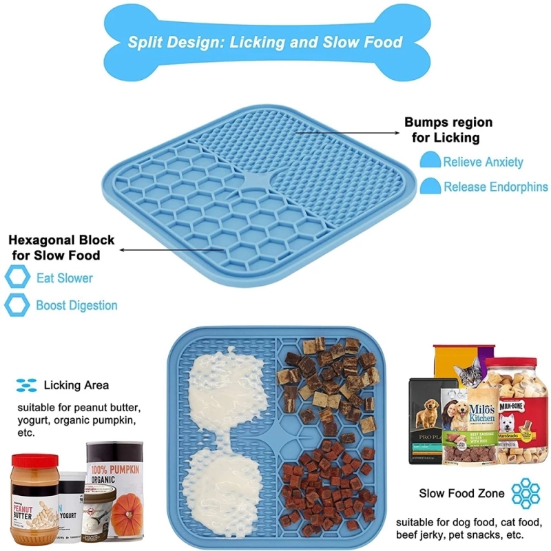Pet Feeding Mat with scraper Slower Feeder Pad Puppy Bathing Distraction Pads Silicone Dispenser Pet Lick Mat Silicone