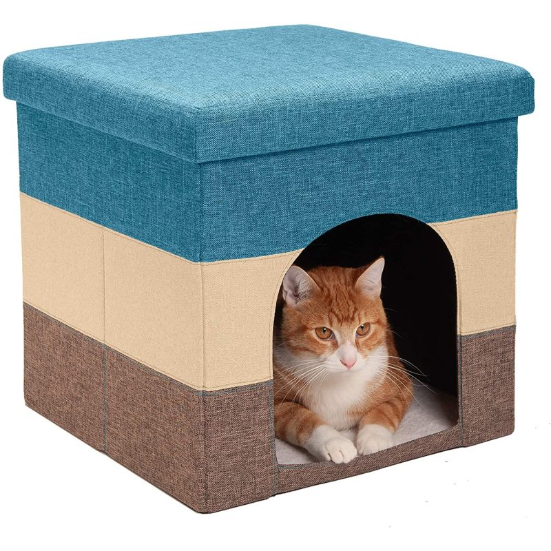 Collapsible Living Room Pet House Ottoman Footstool Cat Cave Condo Storage
