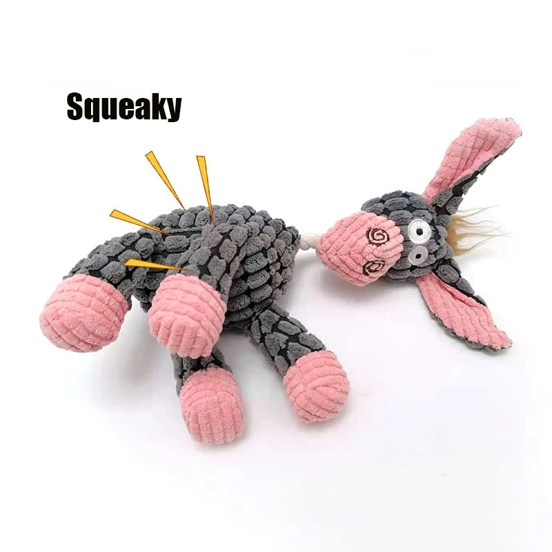 Fun Donkey Shape Corduroy Chew Toy Pet Squeaky Plush Toy Pet Chew Toy for Dogs