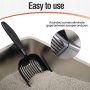 Metal Cat Litter Scoop Aluminum Black Scooper for Litterbox Kitty Poop Scoop with Deep Shovel, Cat Litter Poop Sifter Long