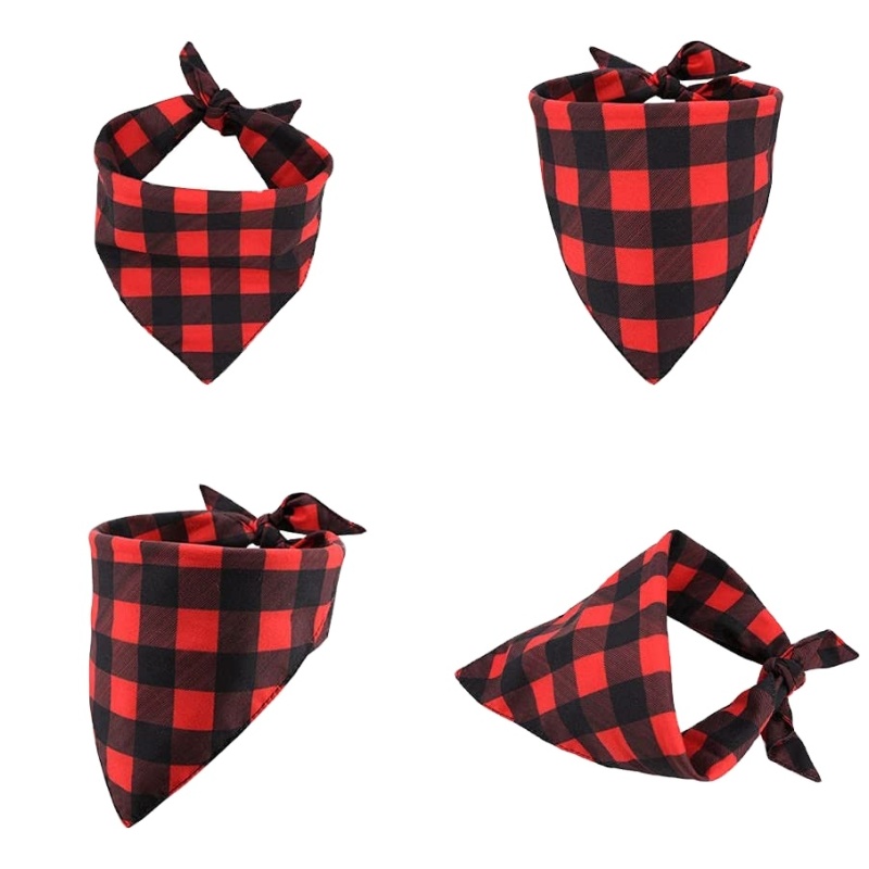 Plaid Bandana for Dogs 6 Pack Premium Polyester Fabric Handkerchiefs Dog Scarfs Triangle Bibs Apparel Accessories Dog Scarfs