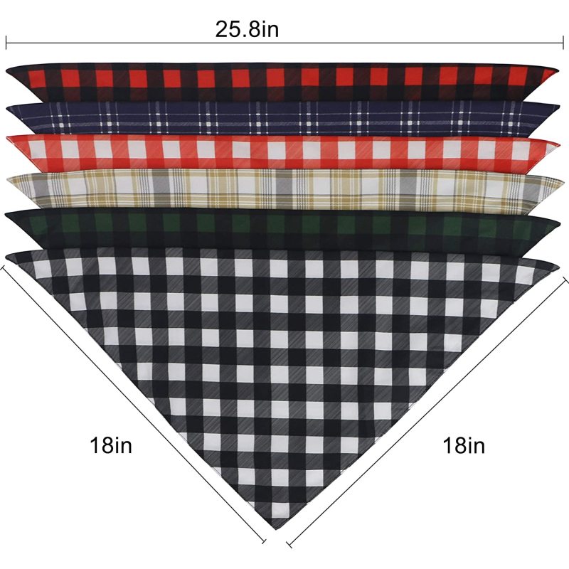 Plaid Bandana for Dogs 6 Pack Premium Polyester Fabric Handkerchiefs Dog Scarfs Triangle Bibs Apparel Accessories Dog Scarfs