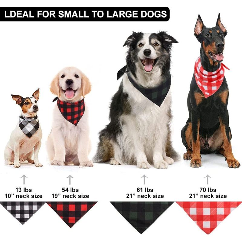 Plaid Bandana for Dogs 6 Pack Premium Polyester Fabric Handkerchiefs Dog Scarfs Triangle Bibs Apparel Accessories Dog Scarfs