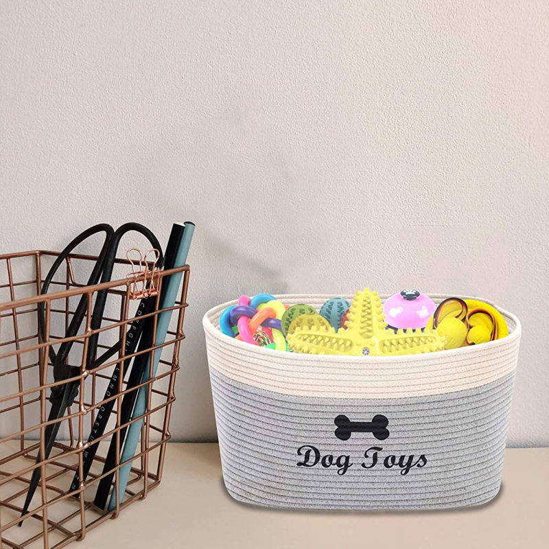 Weave Rope Dog Toy Box Baskets with Handle for Toy Storage Pet Toy Storage Boxes