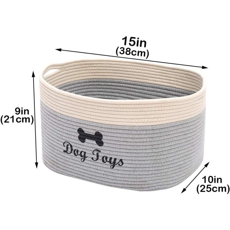 Weave Rope Dog Toy Box Baskets with Handle for Toy Storage Pet Toy Storage Boxes