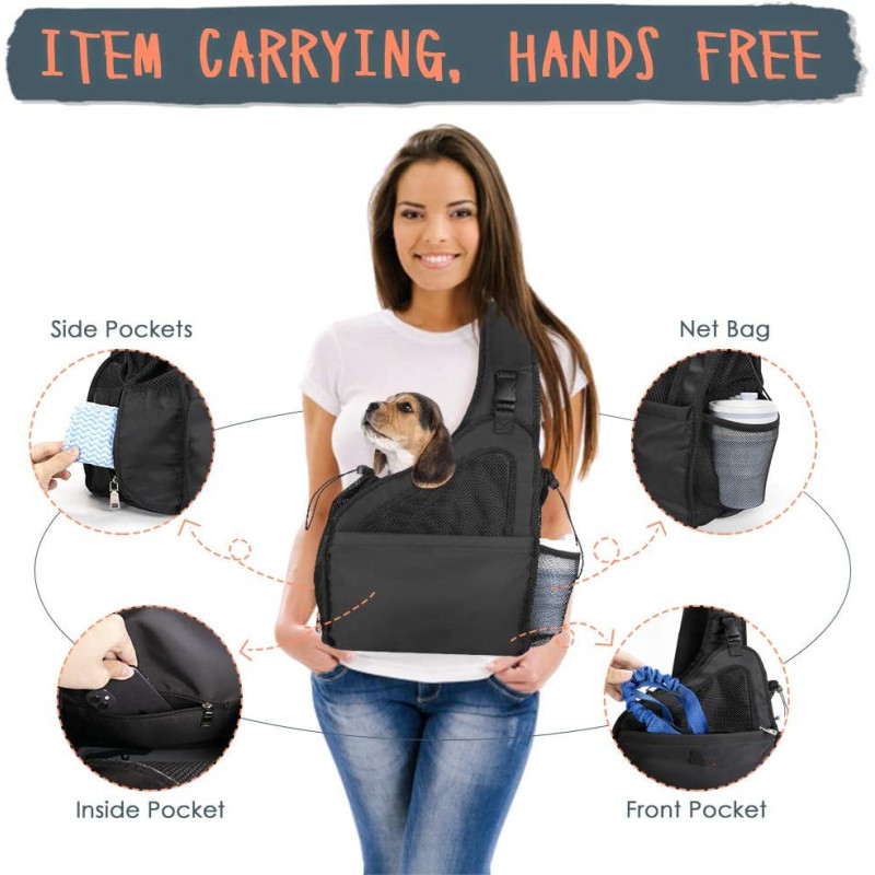 Hands Free Papoose  Pet Dog Sling Carrier Breathable Mesh Hard Bottom