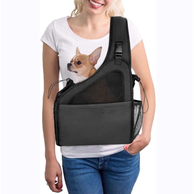 Hands Free Papoose  Pet Dog Sling Carrier Breathable Mesh Hard Bottom