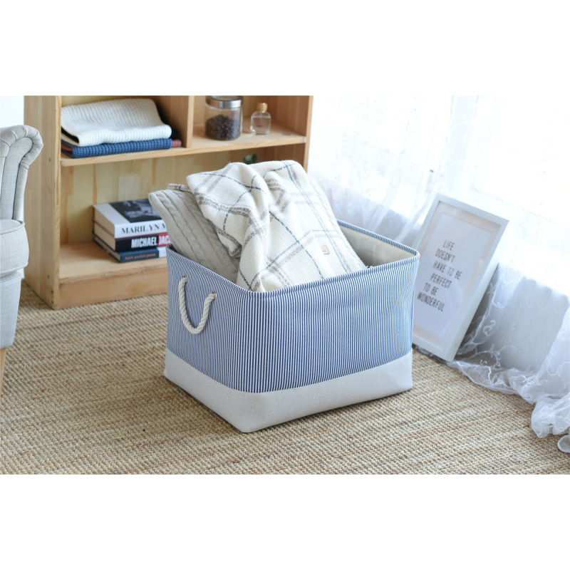 Storage Bins Rectangular Fabric Storage Organizer Basket with Cotton Handles for Stuff Storage