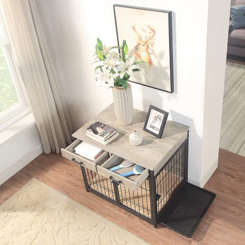 Decorative Pet Wooden Wire Dog Kennel Furniture Style Dog Crate
