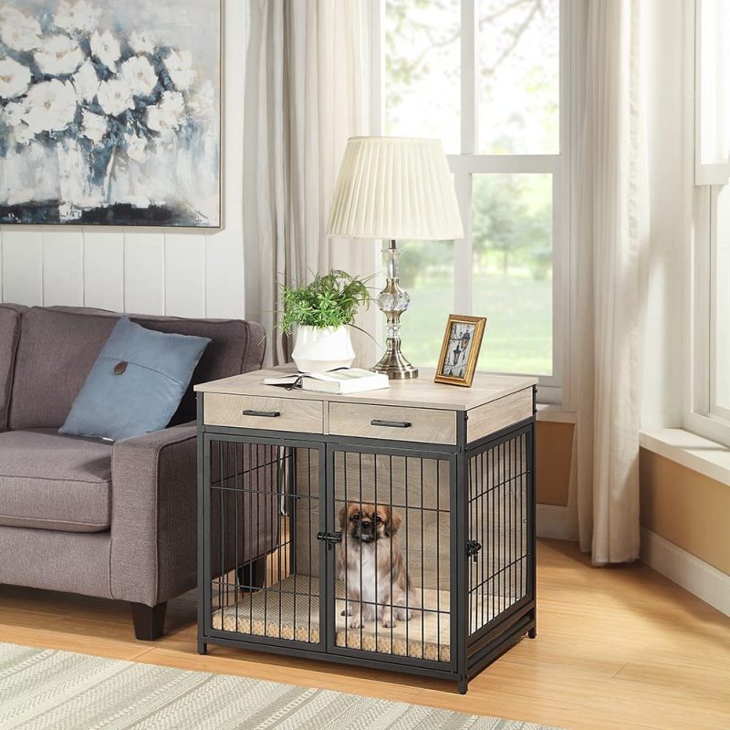 Decorative Pet Wooden Wire Dog Kennel Furniture Style Dog Crate