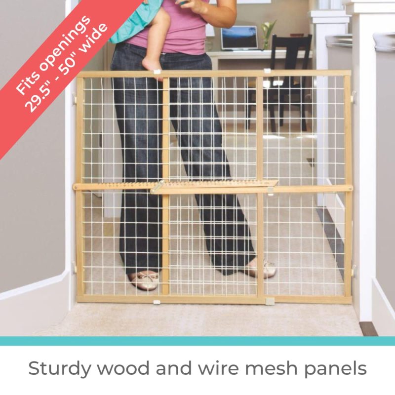 Installs in Wide Opening Without damaging Wall Extra Wide Wire Mesh Baby Gate Pressure Mount In The Living Room