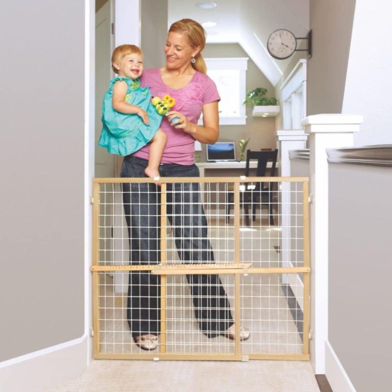 Installs in Wide Opening Without damaging Wall Extra Wide Wire Mesh Baby Gate Pressure Mount In The Living Room