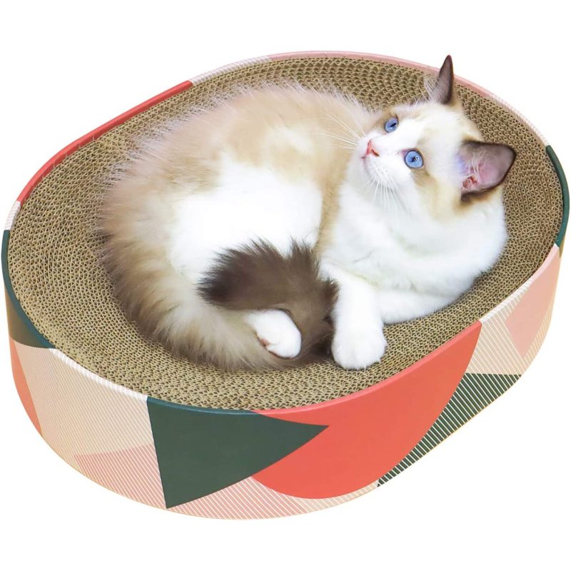 Indoor Cats Oval Shape Scratcher Cardboard Bed Pad Recycle Corrugate