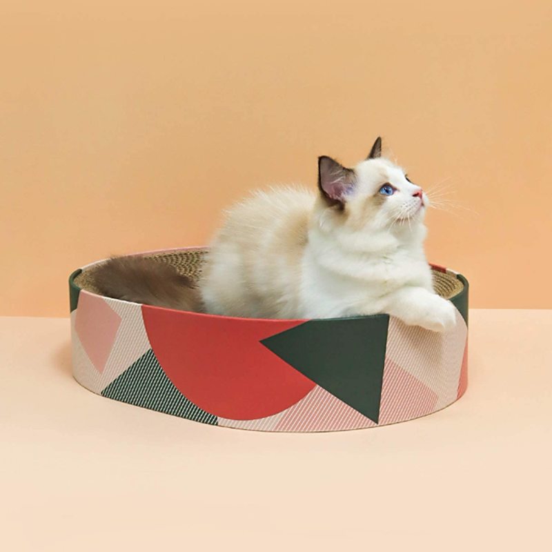 Indoor Cats Oval Shape Scratcher Cardboard Bed Pad Recycle Corrugate