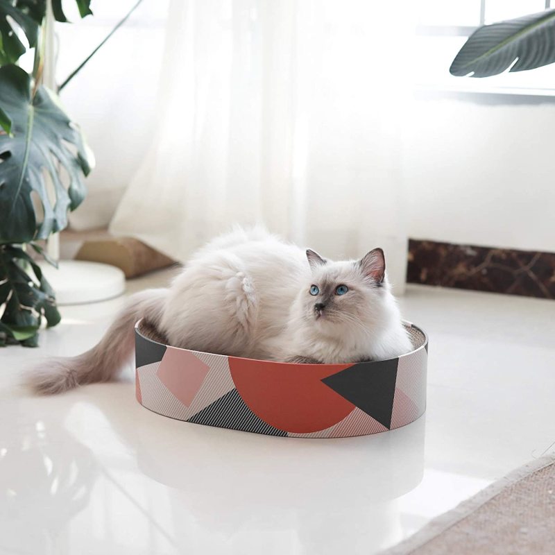 Indoor Cats Oval Shape Scratcher Cardboard Bed Pad Recycle Corrugate