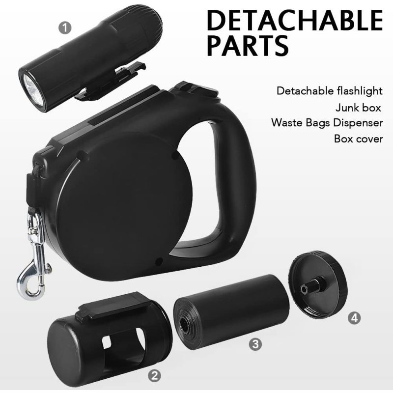 Custom LOGO Retractable Dog Leash with LED Flashlight for Small Medium Big Breed Dogs