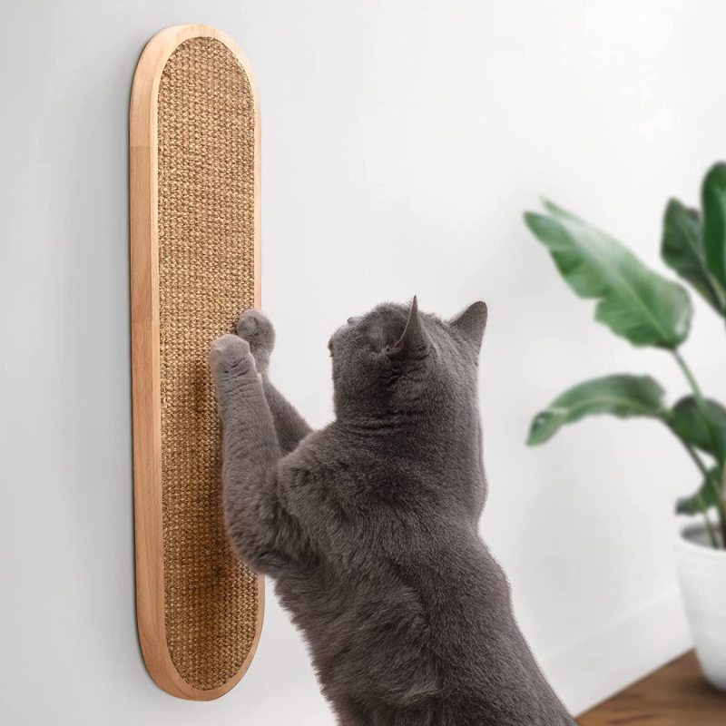 Vertical Wall Mounted Cat Scratching Post Wooden Sisal Cat Scratcher For Indoor Cute Modern Cat Wall Furniture