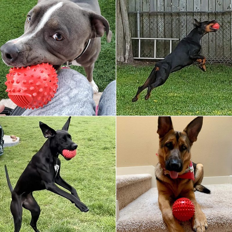 Squeaky Dog Ball Toy for Aggressive Chewers ,4 Inches Indestructible Durable Big Dogs Chew Spiky Ball, Floatable Rubber Pet Toys