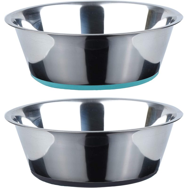 Deep Stainless Steel Anti-Slip Dog Bowls, Set of 2, Each Holds Up to 3 Cups