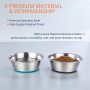 Deep Stainless Steel Anti-Slip Dog Bowls, Set of 2, Each Holds Up to 3 Cups