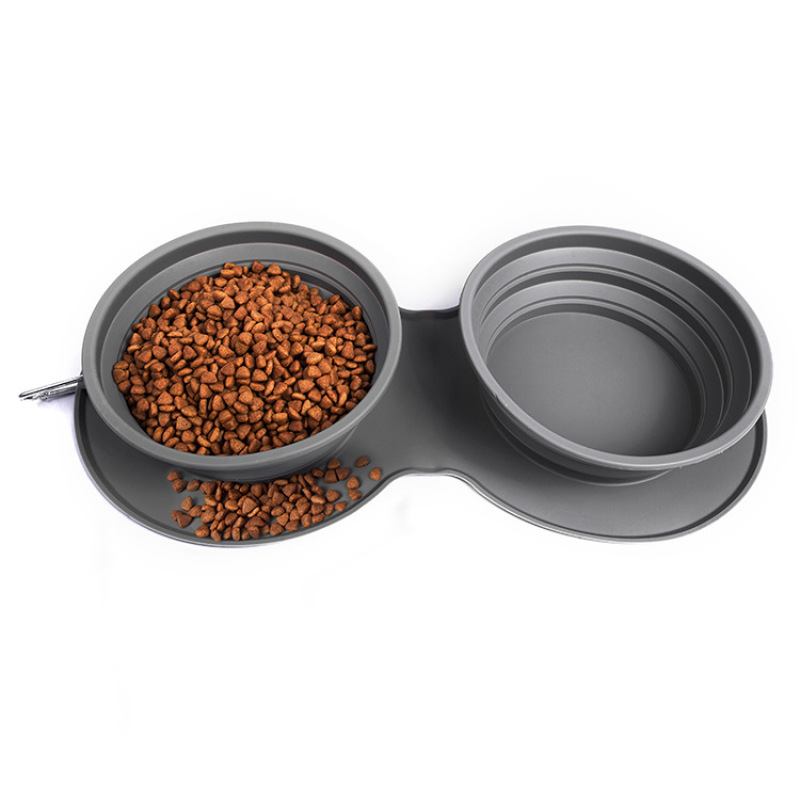 Оптовая Уличная портативная миска для собак с логотипом Складная силиконовая складная нескользящая медленная двойная миска для собак с защитой от удушья