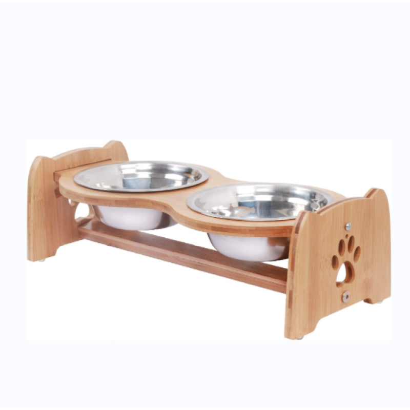 Adjustable Stainless Steel Bowls Bamboo Elevated Dog Food Bowls for Cats and Dogs