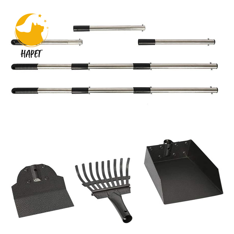 Dog Pooper Scooper Tray and Spade Set Poop Scooper for Dogs Adjustable Long Handle Metal Pooper Scooper