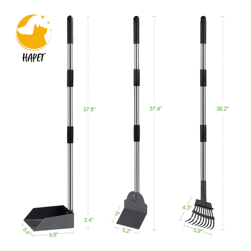 Dog Pooper Scooper Tray and Spade Set Poop Scooper for Dogs Adjustable Long Handle Metal Pooper Scooper