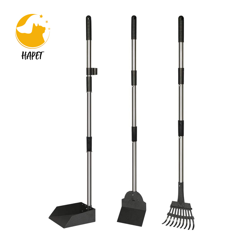 Dog Pooper Scooper Tray and Spade Set Poop Scooper for Dogs Adjustable Long Handle Metal Pooper Scooper