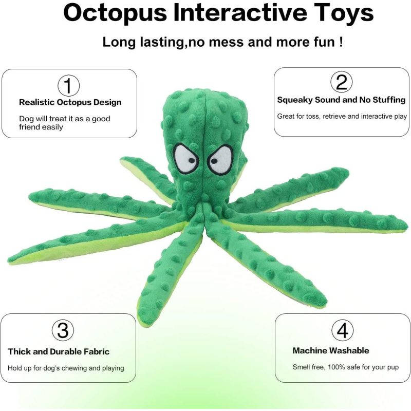 Dog Squeaky Toys Octopus - No Stuffing Crinkle Plush Dog Toys for Puppy Teething, Durable Interactive Dog Chew Toys for Small, M